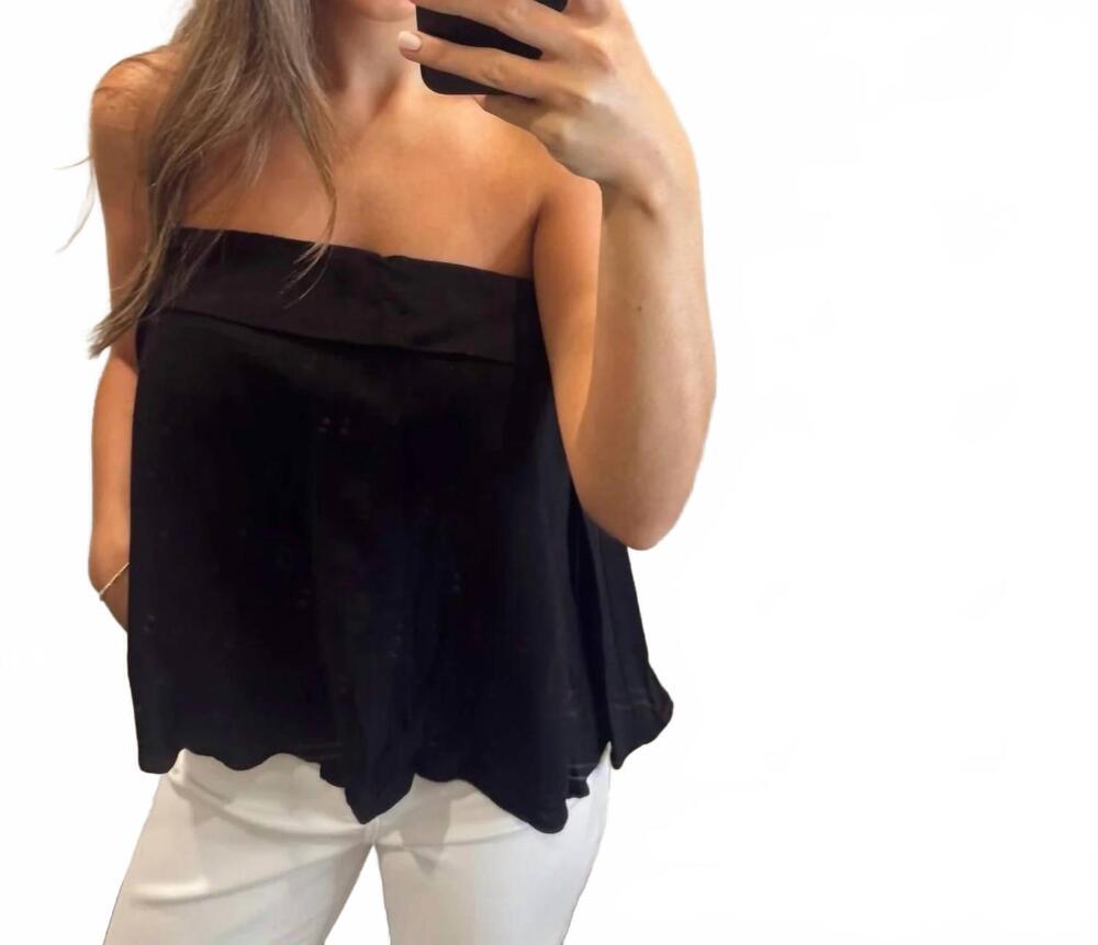 NEW SKY TO MOON linen overfold strapless top in black